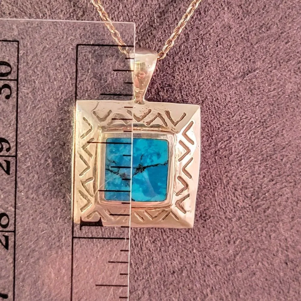 Sterling Chrysocholla Southwestern Design Pendant Necklace